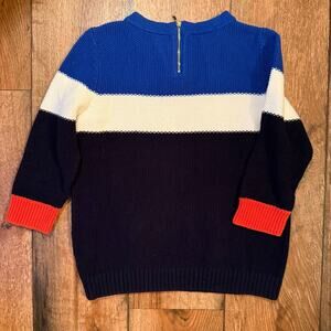 Talbots Color Block Sweater Top Size PL Red White Blue Knit Zip